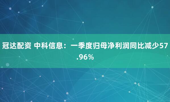 冠达配资 中科信息：一季度归母净利润同比减少57.96%