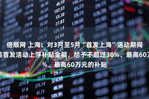 倍顺网 上海：对3月至5月“首发上海”活动期间的展会新品首发活动上浮补贴金额，给予不超过30%、最高60万元的补贴