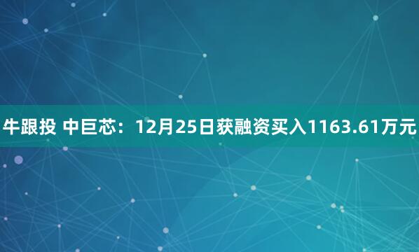 牛跟投 中巨芯：12月25日获融资买入1163.61万元